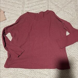 Ribbed Long Sleeve Top in Burgundy